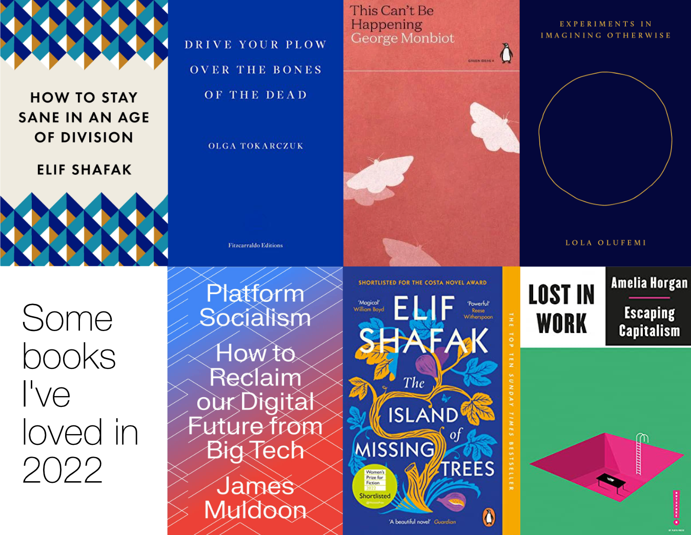 Image of the 7 book covers mentioned in the blog post below. The image its titled Some books I've loved in 2022
